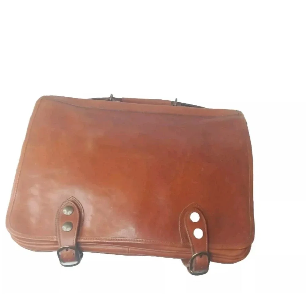Vintage Handcrafted Leather Messenger Bag Cognac Brown ~Patina Present